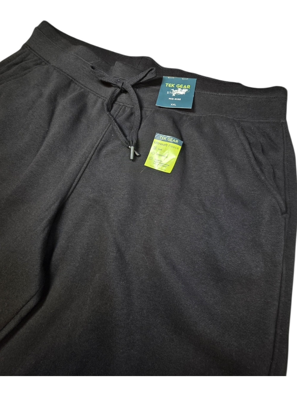 NWT Tek Gear Ultrasoft Fleece Black Sweatpants Mid-Rise XXL Drawstring Pockets